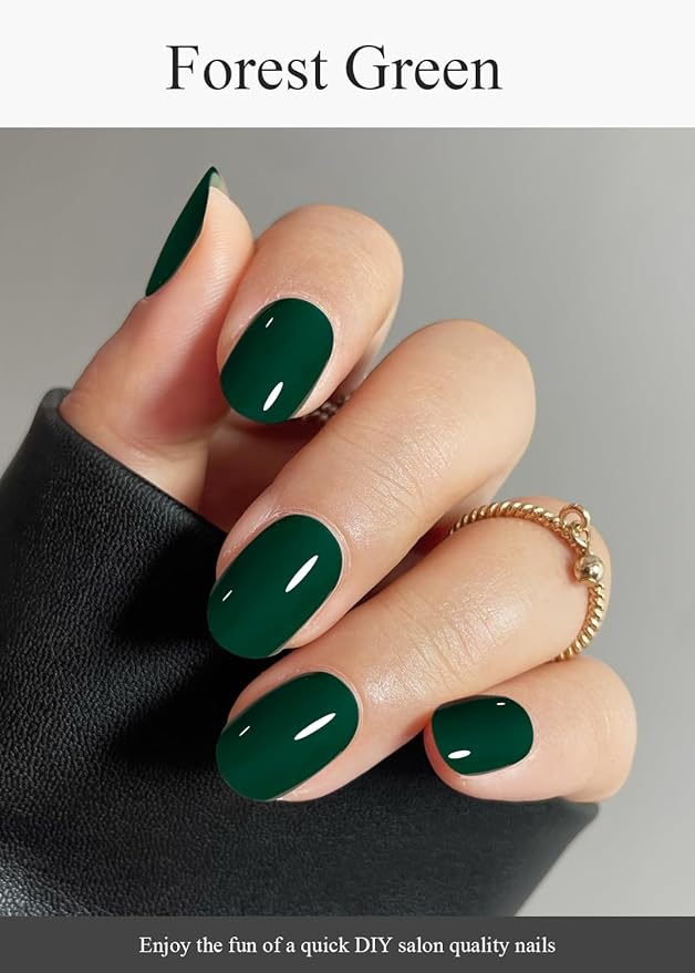 Semi Cured Gel Nail Strips (Forest Green), 20 Pcs Gel Nail Wraps, Stickers, UV Light Required, Salon Quality, Long Lasting