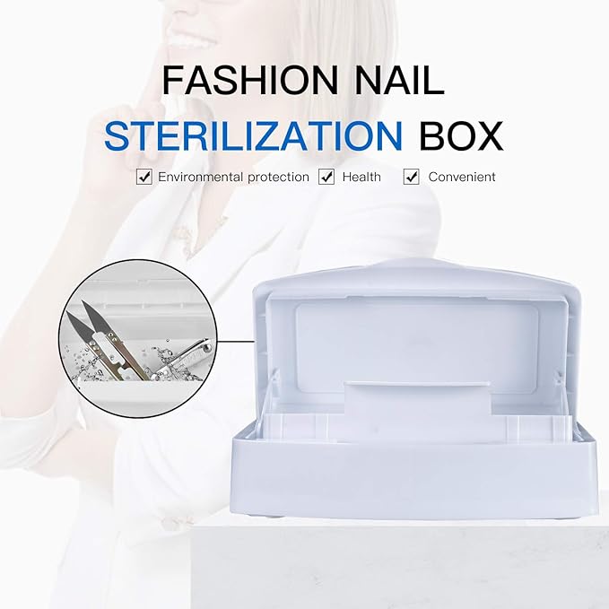 Plastic Sterilizing Tray,Tool sterilization box,Nail Tools Plastic Sterilizing Box Beauty Tool Sterilizing Tray Disin-fection Box,Tweezers,Hair Salon,Spa & Cutter Manicure Equipment-(White)