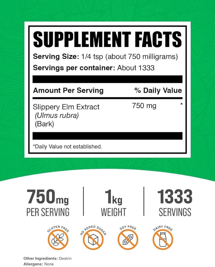 BulkSupplements.com Slippery Elm Bark Extract Powder - Slippery Elm Powder, Sourced from Ulmus Rubra Bark - Gluten Free, 750mg per Serving, 1kg (2.2 lbs) (Pack of 1)
