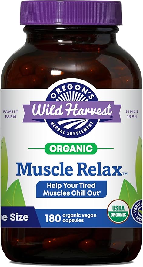 Oregon's Wild Harvest Muscle Relax Herbal Supplement Vegan Capsules with Valerian, Hops and Skullcap - USDA Certified Organic - 180 Count