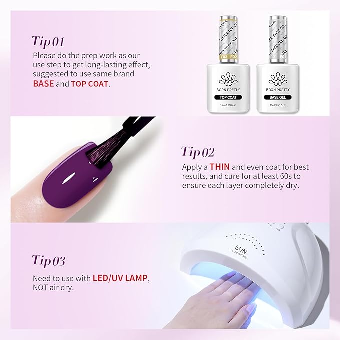 BORN PRETTY Purple Gel Nail Polish Set 6 Colors Lavender Purple Dark Purple Gliiter Nail Gel Kit Soak Off Nail Art Manicure Design Home Salon Holiday Gift