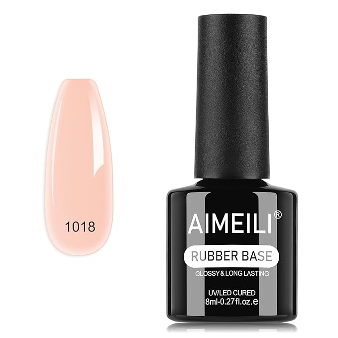 AIMEILI Rubber Base Gel Nail Polish, Hema Free, Cruelty Free, Vegan, Builder Nail Gel Base Coat Soak Off Nail Art Design - RB1018 8ml