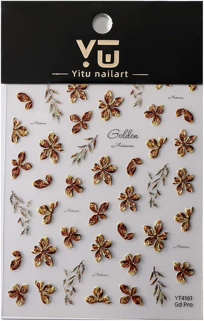 1Sheet Devil Flower Nail Art Stickers 5D Embossed Brown Flowers Designs Nail Decals for Acrylic Nails Self-Adhesive Cute Floral Nail Stickers Shiny Leaf Nail Decal for Women Nails Decor Accessories