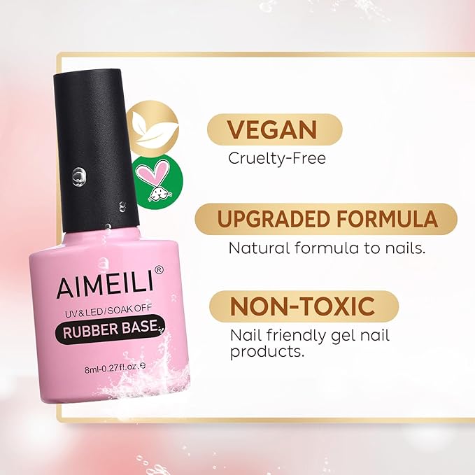 AIMEILI Rubber Base Gel Nail Polish, Hema Free, Cruelty Free, Vegan, Builder Nail Gel Base Coat Soak Off Nail Art Design - RB1016 8ml