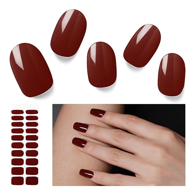 Semi Cured Gel Nail Strips, 20 PCS Gel Nail Stickers Work with UV Light, Gel Nail Wraps, Salon Quality & Easy to Use - Sultry Cinders