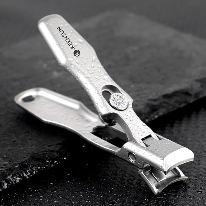 KEENSUN Nail Clippers, 16mm Wide Jaw Opening Ultra Sharp Nail Clippers for Cutting Thick Nails Extra Large Toenail & Fingernails Clippers with Safety Lock and Nail File for eniors, Men, Adult (Silver)