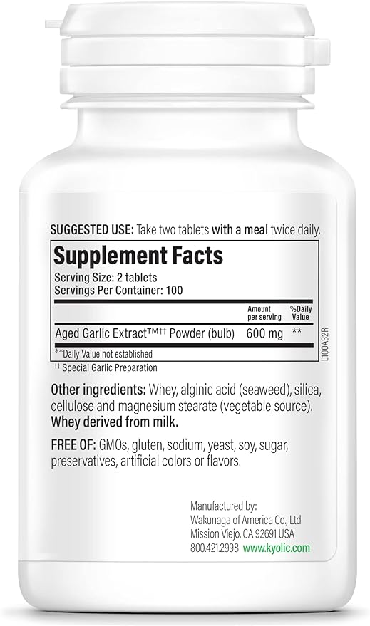 Kyolic Aged Garlic Extract Formula 100, Original Cardiovascular, 200 Tablets (Packaging May Vary)