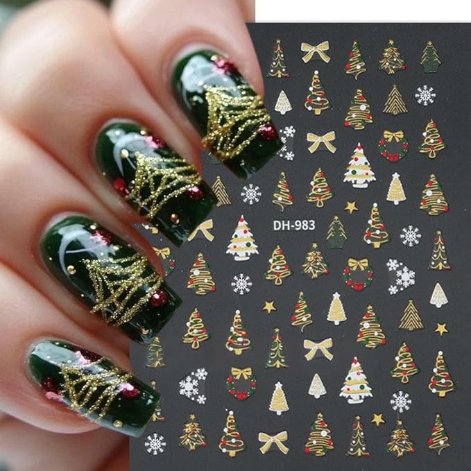 Christmas Nail Art Stickers Decals Xmas Tree Snowflake Nail Decals 3D Self-Adhesive Nail Art Supplies 6PCS Christmas Trees Bow Snowflakes Xmas Nails Design Manicure Sliders for Women Nail Decorations