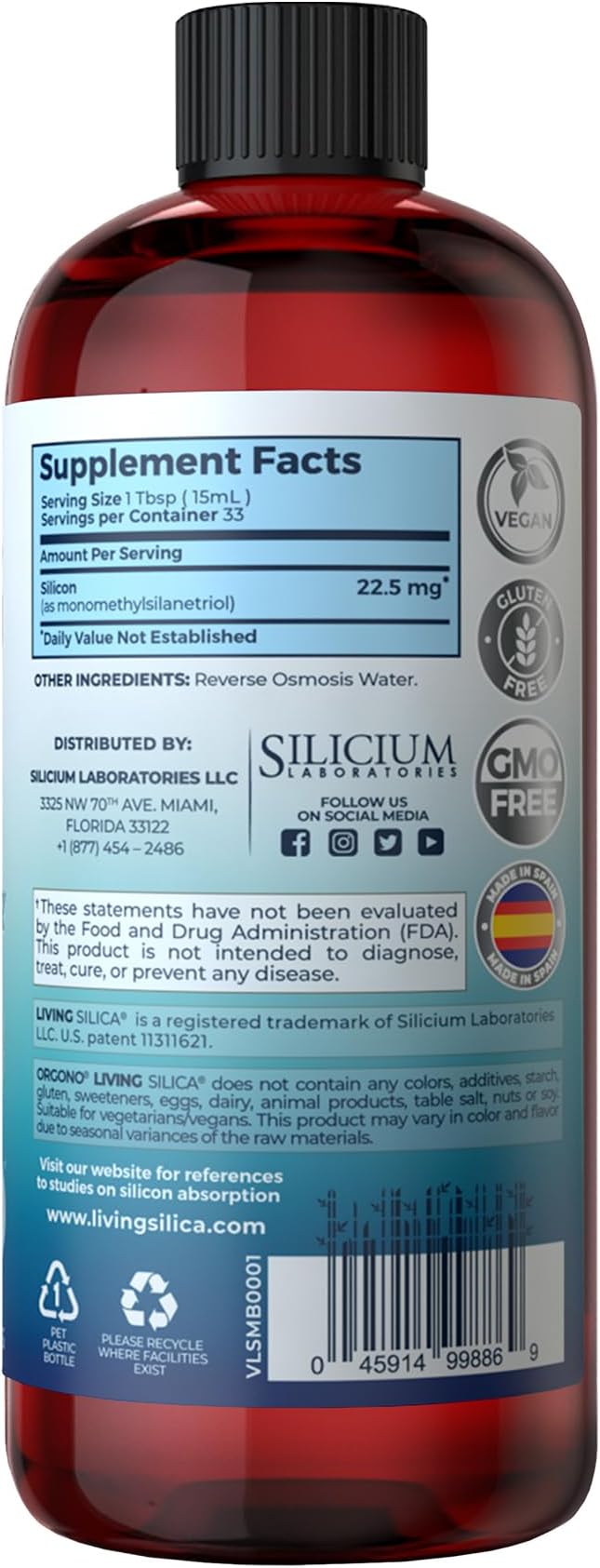 Orgono Living Silica Collagen Booster | Vegan Mineral-Based Silica Supplement | Supports Healthy Collagen & Elastin Production for Joint & Bone Support, Glowing Skin, Strong Hair & Nails | 16.9 Fl Oz