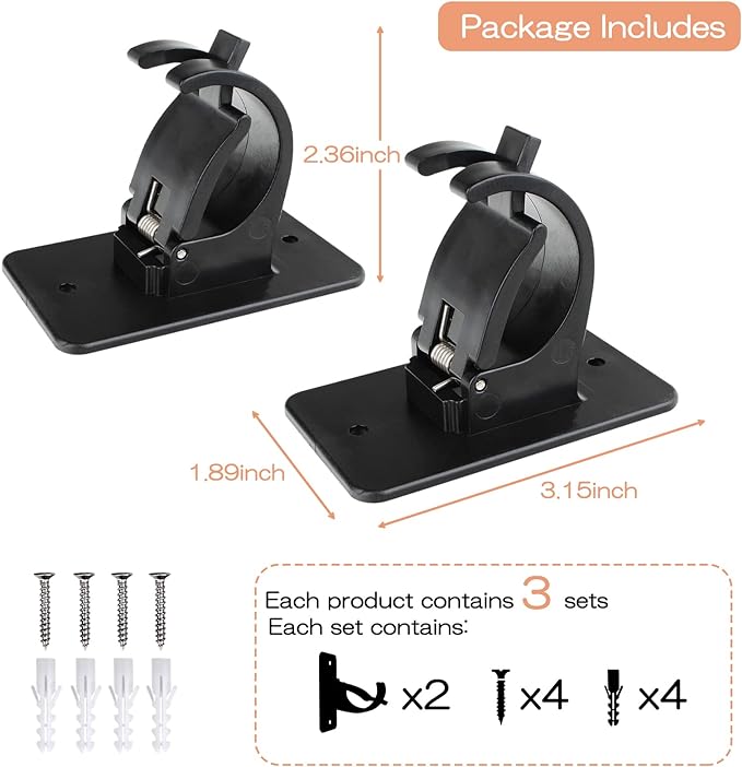 CIEMGNZOC 6-Pack Curtain Bracket Holders, Universal Self-Adhesive Wall Mounts, Fits 0.6'' to 1.5'' Rods, Black