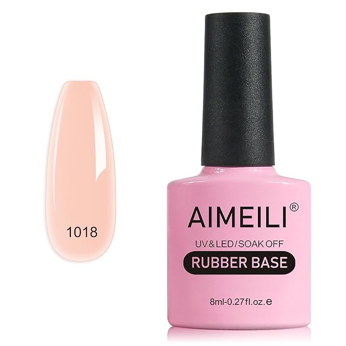AIMEILI Rubber Base Gel Nail Polish, Hema Free, Cruelty Free, Vegan, Builder Nail Gel Base Coat Soak Off Nail Art Design - RB1018 8ml