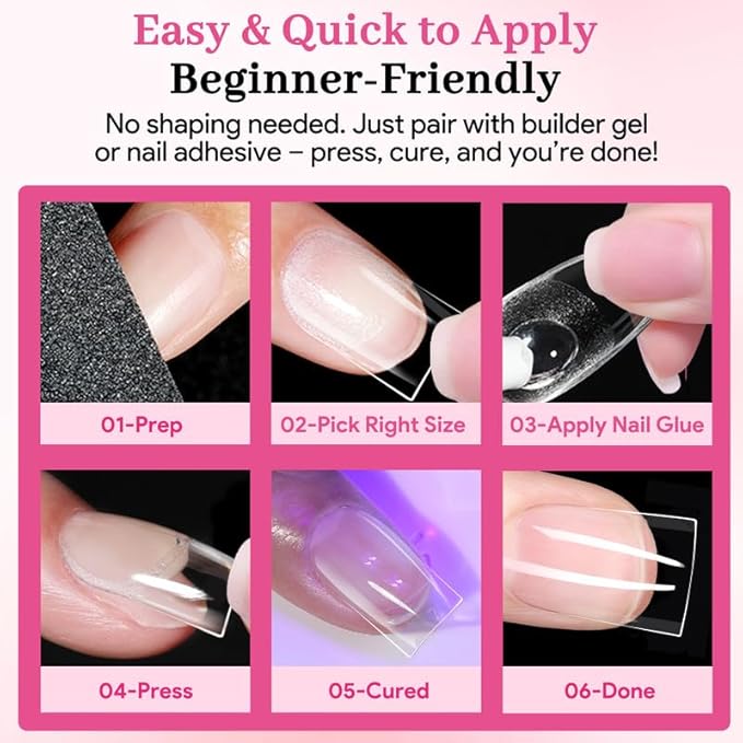 Extra Short Sharp Square Fake Nail Tips - 15 Sizes 240 PCS Clear French Half Matte Press On False Nail Tips Full Cover Gel Nail Tips Extensions Thick Long Lasting DIY Beginners & Salon Manicure