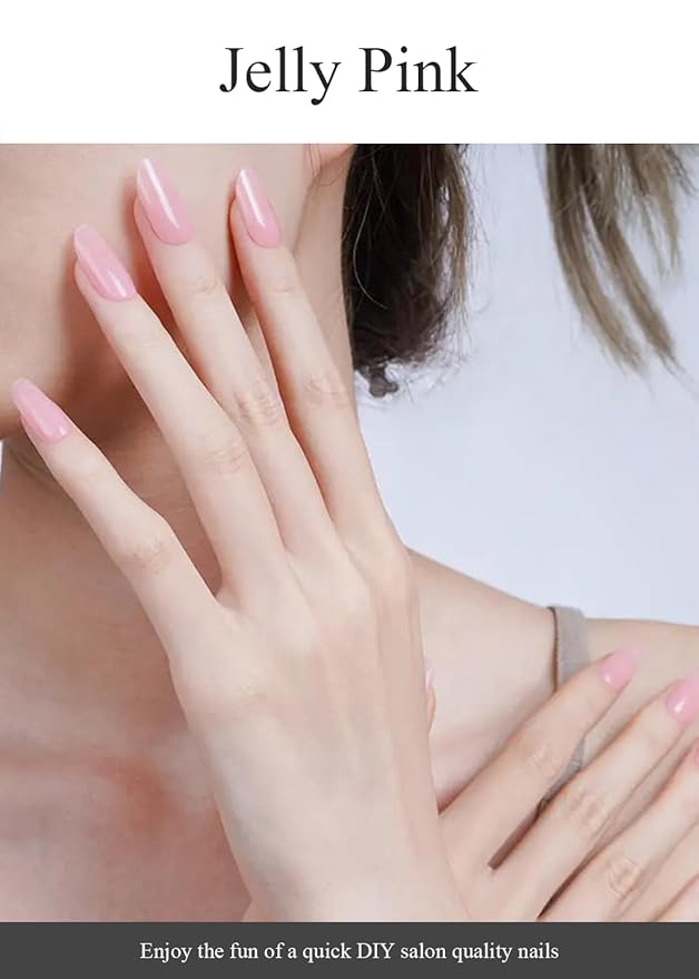 Semi Cured Gel Nail Strips (Jelly Pink), Clear, Sheer, 20 Pcs Gel Nail Wraps, Stickers, UV Light Required, Salon Quality, Long Lasting