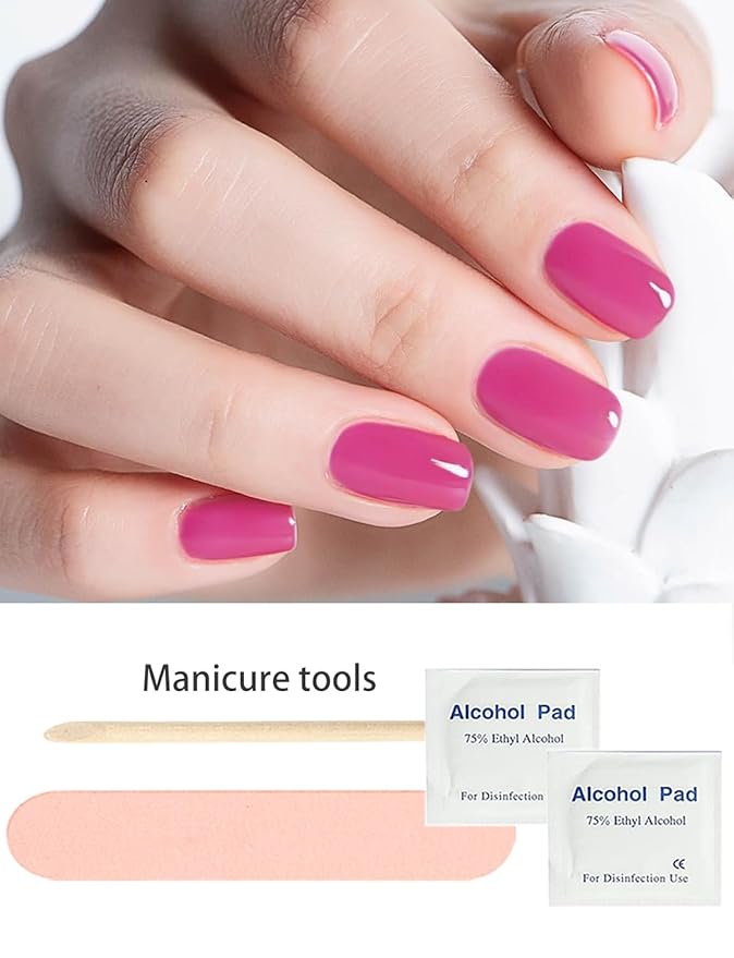 Semi Cured Gel Nail Strips | 20pcs Jelly Hot Pink Gel Nail Stickers UV | Semi Cured Gel Nail Wraps for Home Nails DIY, Pinkish Purple