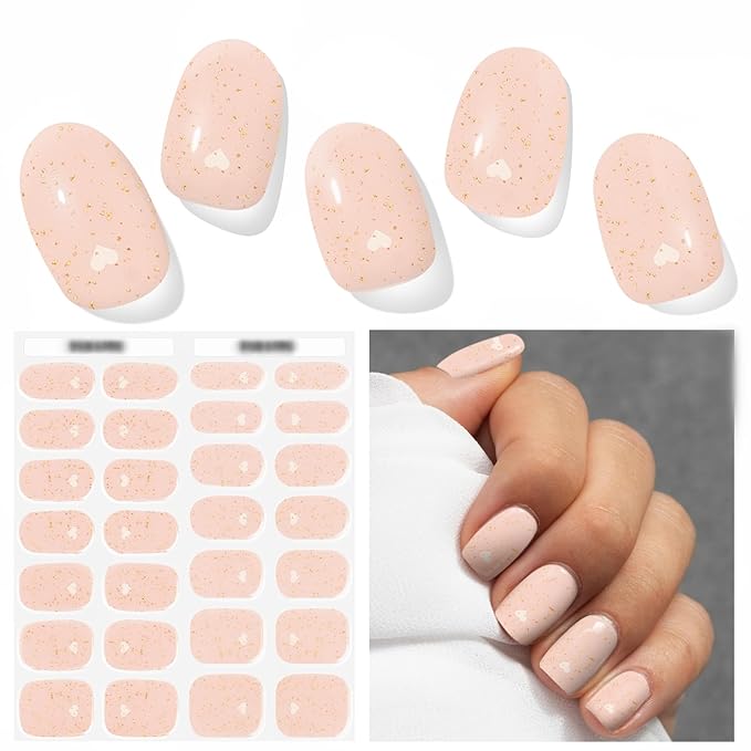 Semi Cured Gel Nail Strips, Heart to Heart | 28 pcs Gel Nail Strips Work with Any UV Lamp, Salon Quality UV Nails Stickers, Easy to Apply for Home Nails DIY