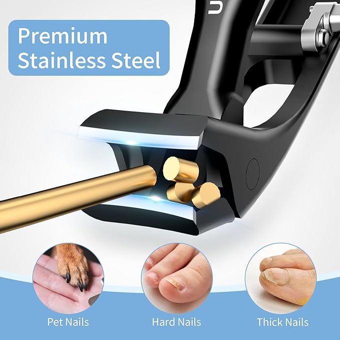 Toenail Clippers for Seniors Thick Toenails, Angled Head Toe Nail Clippers for Men Large with Wide Jaw Opening, Heavy Duty Sharp Fingernail Clipper Cutter with Catcher & Long Handle, Black