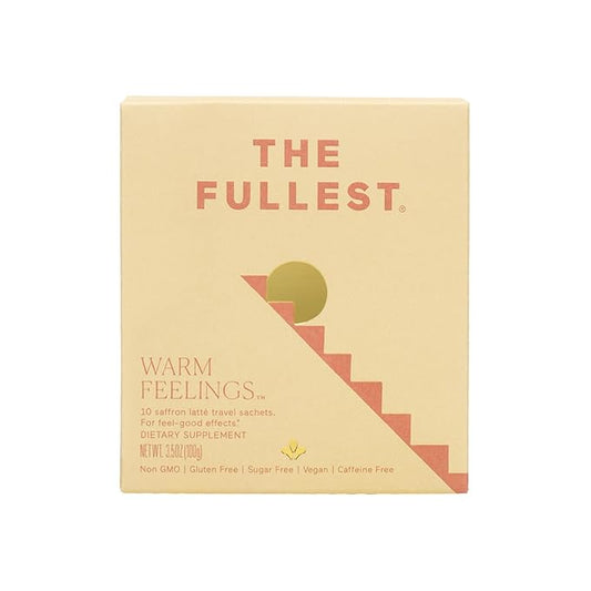 THE FULLEST - Warm Feelings 10-Single Serving Saffron Latte Sachets - Saffron, Cardamom, and Coconut Milk Based Wellness Powder for Mood and Sleep Support, Sugar-Free, Vegan, and Gluten-Free, 10 Count