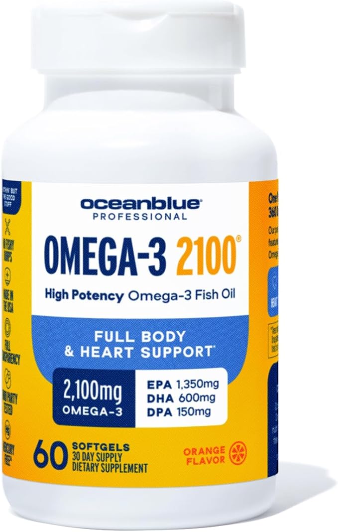 Oceanblue Omega-3 2100 Bundle – CoQ10 90ct + Triple Strength 60ct – High-Potency EPA, DHA & DPA – Heart & Brain Support – Orange Flavor, Burpless Fish Oil - 2 Pack