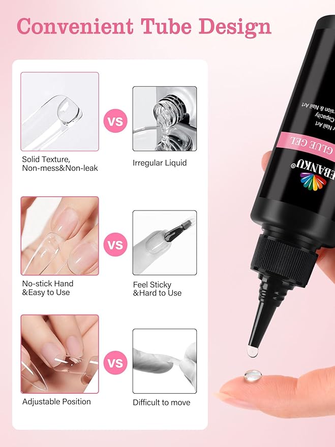 100ml Gel Nail Glue, EBANKU Super Strong UV Nail Glue for Press Ons Acrylic Nails, Lamp Curing Needed, Long-Lasting Solid Soft Gel