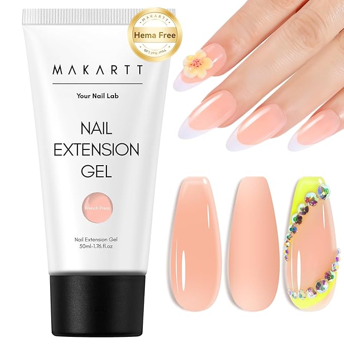 Makartt Poly Nail Gel: 50ML Nude Builder for Extension, Trending Stylish Elegant Colors for All Season, 3D Molding Hard Gel Manicure - French Press