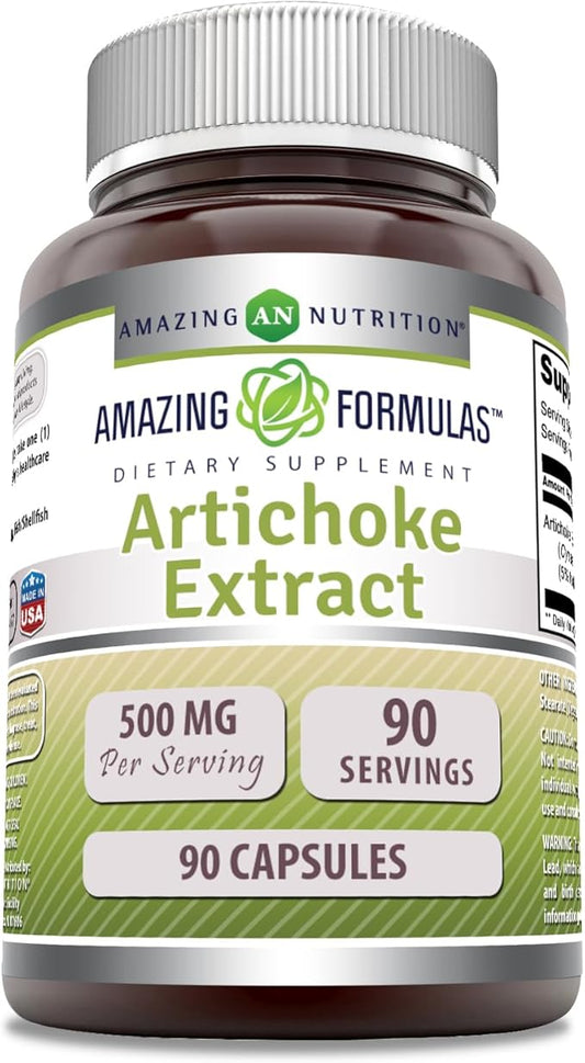 Amazing Formulas Artichoke Extract Supplement | Cynara Scolymus Leaf Capsules| 500 Mg | Capsules | Non-GMO | Gluten Free | Made in USA (1 Pack, 90 Count)