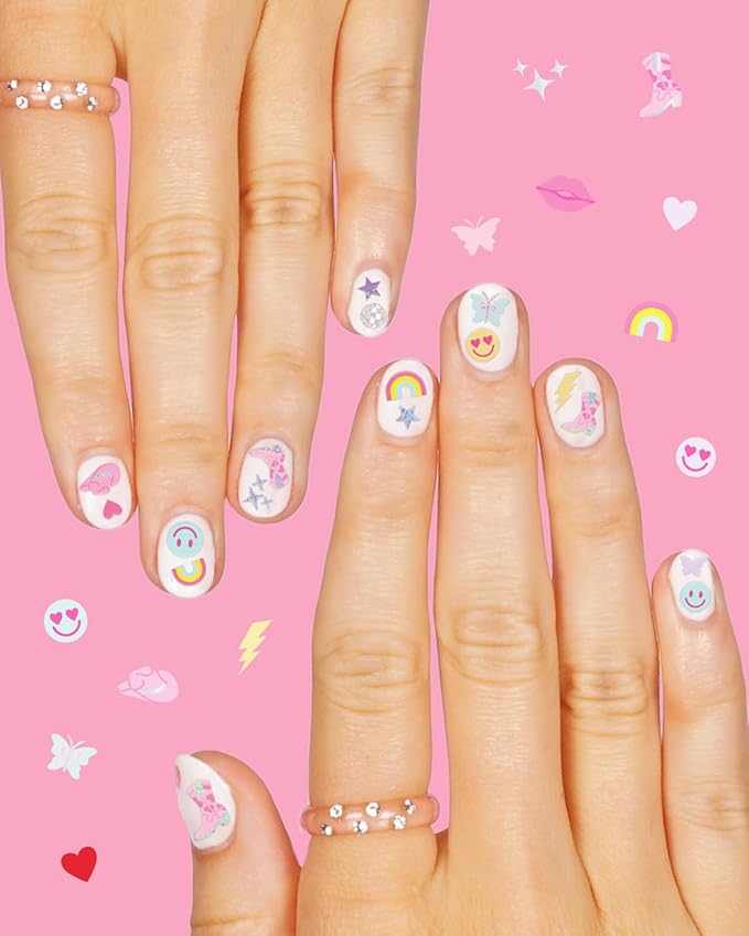 xo, Fetti Party Preppy Nail Stickers | 496 Stickers | Girly Party Accessory, Rainbow Bachelorette Decorations, Smiley Birthday Manicure, Butterfly Adhesive Press Ons