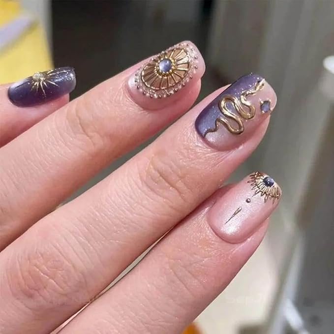 1 Sheets Embossed Gold Nail Stickers for Nail Art 5D Self Adhesive Design Gold Flame Snake Nails Decals Star Nail Art Stickers Bronzing Sun Moon Star Nails Supplies for Women DIY Manicure