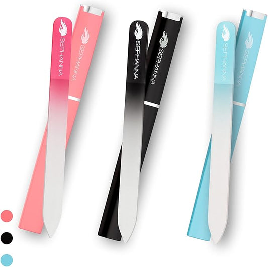 3 Pack Premium Crystal Glass Nail File for Natural Nails, Professional Glass Nail Files with case for Unisex, Portable Czech Glass Nail File Double Sided for Natural & Acrylic Nail Care