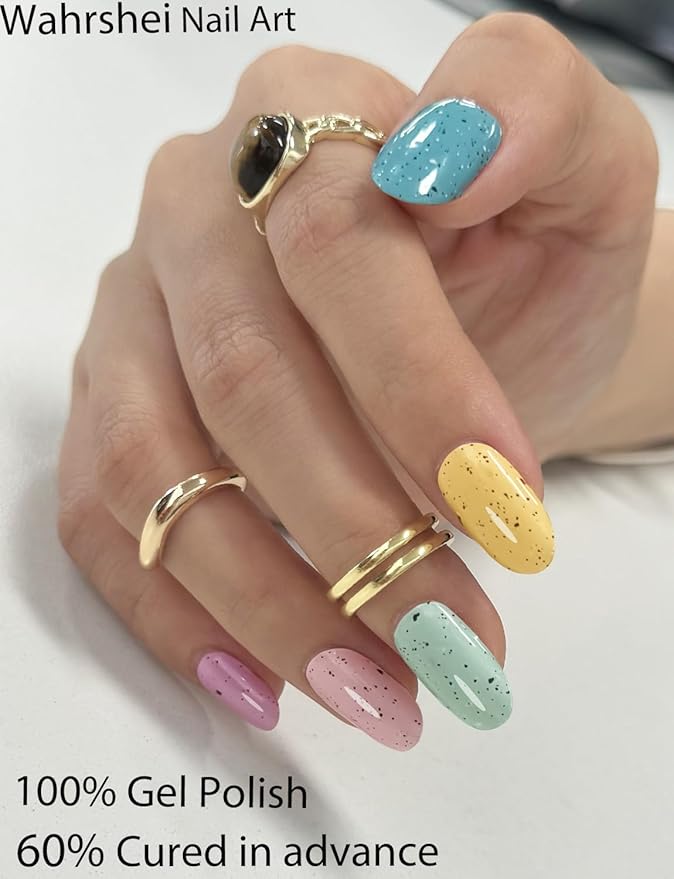 Semi Cured Gel Nail Strips, 20pcs Macaron Glitter Gel Nail Stickers UV for Home Nails DIY