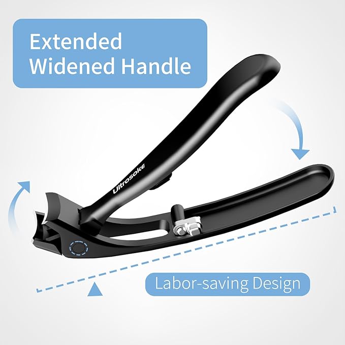 Toenail Clippers for Seniors Thick Toenails, Angled Head Toe Nail Clippers for Men Large with Wide Jaw Opening, Heavy Duty Sharp Fingernail Clipper Cutter with Catcher & Long Handle, Black