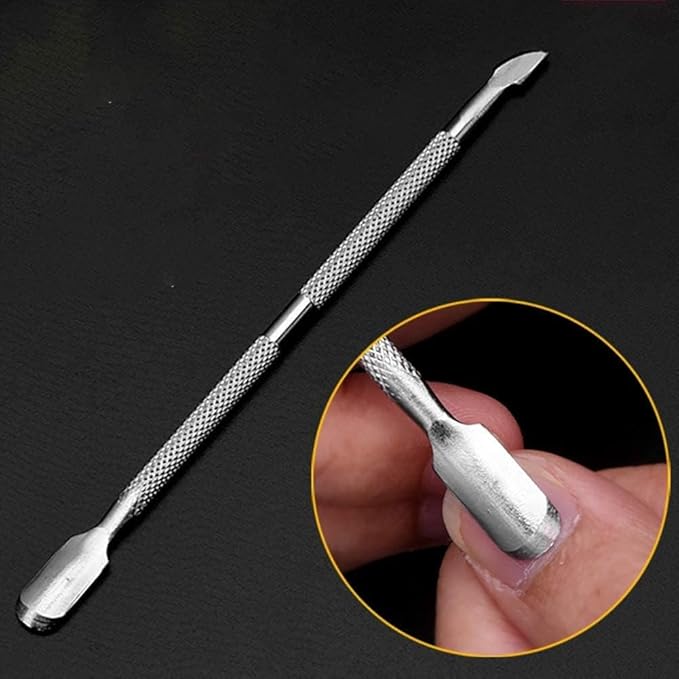 1 Pc Silver Cuticle Pusher and Spoon Double-end Nail Cleaner Stainless Steel Cuticle Remover Manicure Nail Dirt Cleaner Tool Practical