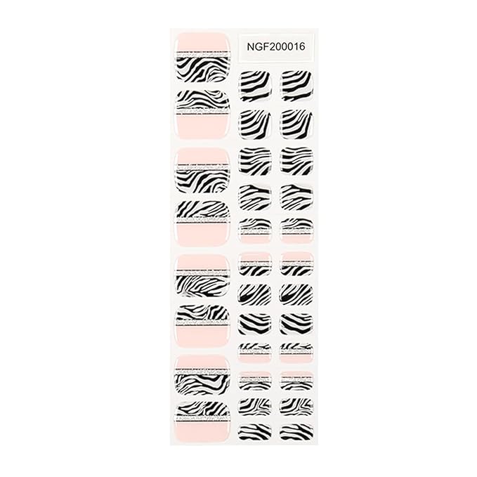 Semi Cured Gel Toenail Strips, 32 Zebra Pink Gel Toenail Stickers - Works with Any UV Lamps Pedicure Strips Full Nail Wraps with Nail File & Wood Stick