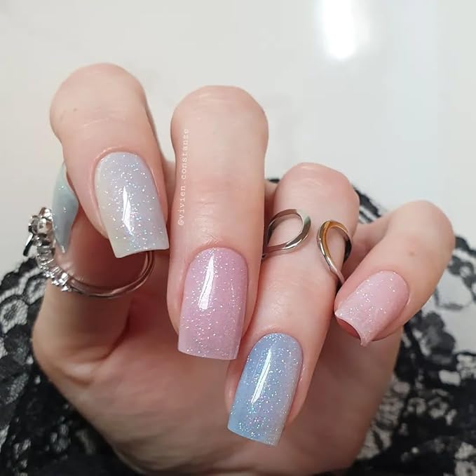 Semi Cured Gel Nail Strips, Mermaid | 28 pcs Gel Nail Strips Work with Any UV Lamp, Salon Quality UV Nails Stickers, Easy to Apply for Home Nails DIY