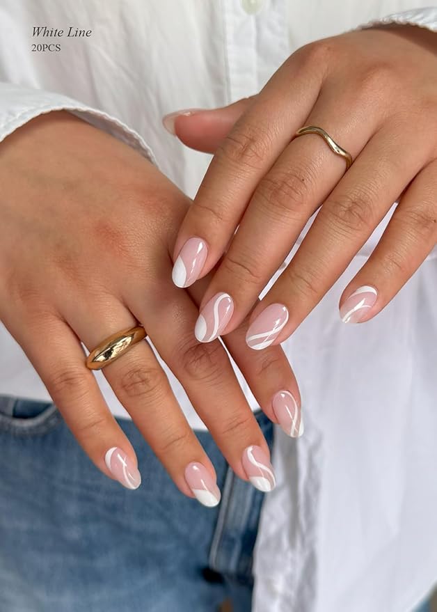 Semi Cured Gel Nail Strips (White Line), Clesr Pink, 20 Pcs Gel Nail Wraps, Stickers, UV Light Required, Salon Quality, Long Lasting