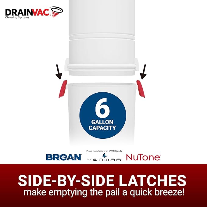 Drainvac Broan-nutone 550 Air watts Residential Central Vacuum System with Standard Tool Set Accessories for Cleaning Floors, Carpets, Furniture, or Any Surfaces - Anti-Vibration, Powerful Suction