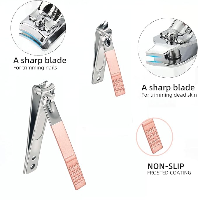 Manicure Set Nail Clipper Set Stainless Steel Women Men Toe Finger Nail Clippers Personal Care Tools with Portable Travel Case Manicure Pedicure Tools Women Men Grooming Kit Present(Rose Gold)