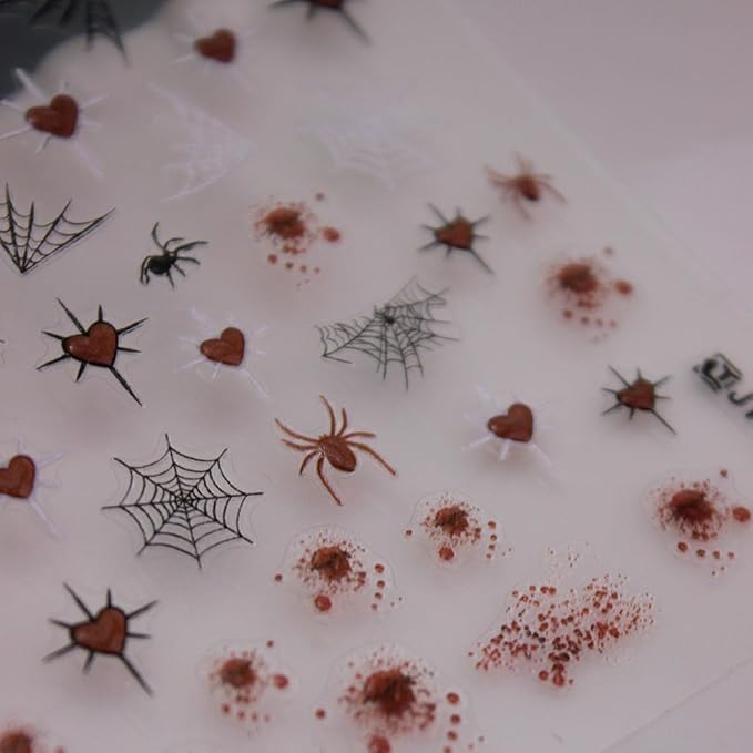 Halloween Nail Art Stickers Spider Nail Stickers Spider Web and Spiders Heart Design Self Adhesive Nail Decals Holiday Nail Decorations Acrylic DIY Manicure Supplies for Women 6 Sheets
