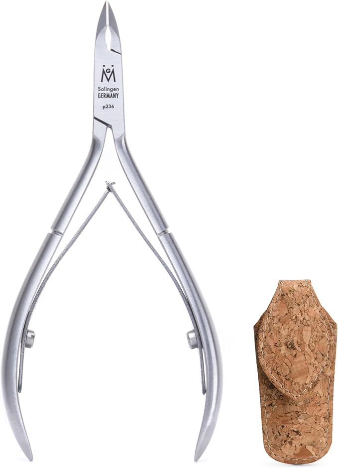 GERMANIKURE Professional Cuticle Nipper in Cork Case, Double Sharpened, Single Spring, Ethically Made in Solingen Germany