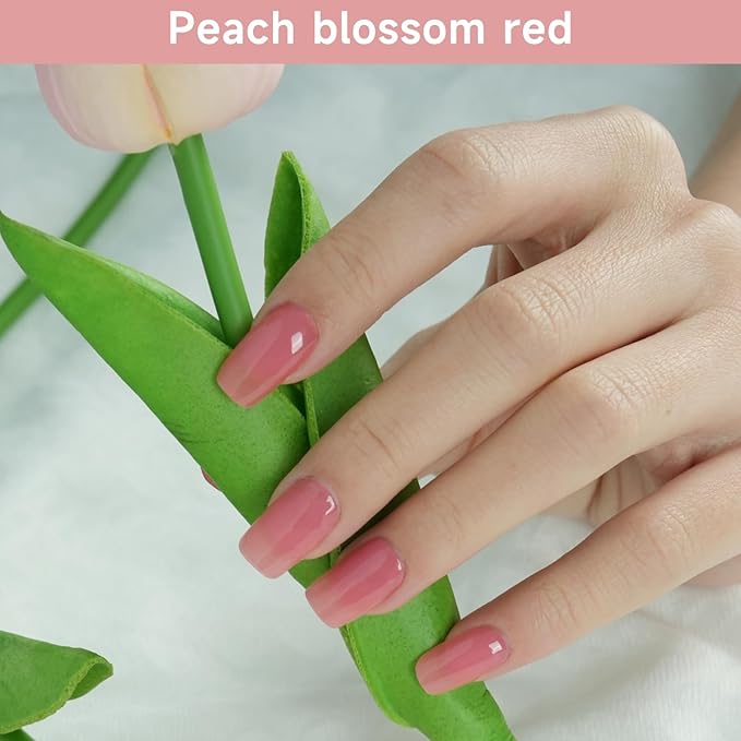 Semi Cured Gel Nail Strips, Peach Blossom red | 28 pcs Gel Nail Strips Work with Any UV Lamp, Salon Quality UV Nails Stickers, Easy to Apply for Home Nails DIY