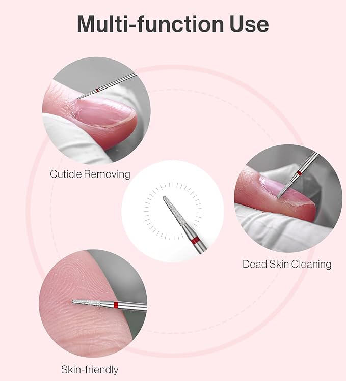 MelodySusie 1.8mm Round Tapered Cuticle Clean Nail Drill Bit 3/32'', Professional Safety Carbide Diamond Under Nail Cleaner for Cuticle Dead Skin Nail Prepare, Beginners Bits, Series Bit-S, Fine