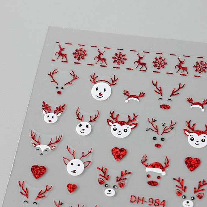 Christmas Nail Art Stickers Deer Antler Christmas Nail Decals 3D Self-Adhesive Nail Art Supplies 6PCS Red Bell Xmas Trees Santa Claus Elk Xmas Design Nails Adhesive Stickers for Women Nail Decorations