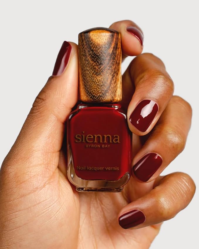 Sienna Byron Bay Sacred, Dark Red Natural Nail Polish, Long-Lasting, Vegan & Cruelty-Free, 10ml – .34 fl oz.