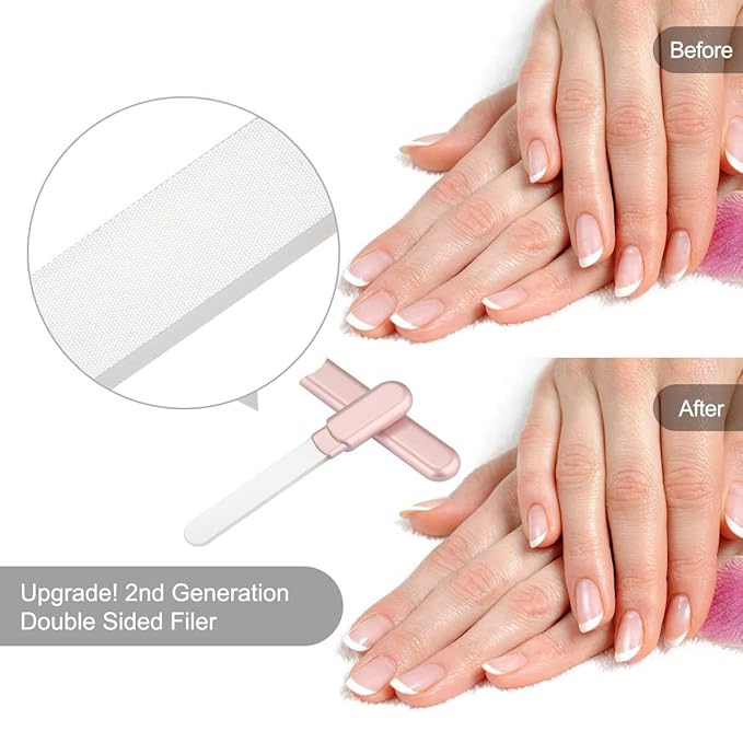 Premium Particular Glass Nail File with Case, Both Sided Filer, Crystal Beauty Nail File Salon Nail Shine Top, Rose Gold