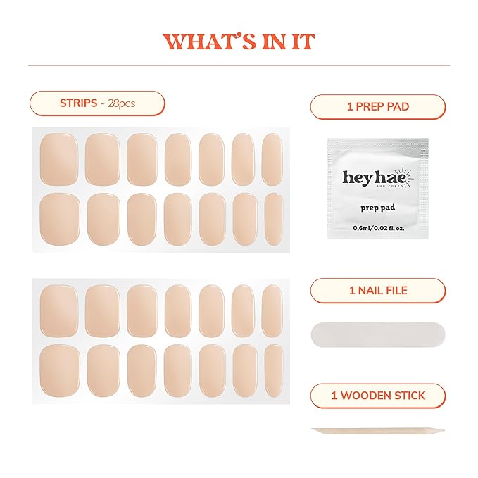 Heyhae Semi Cured Gel Nail Strips | Spring Nails No LED Lamp Needed Easy Apply & Remove | Includes 28 strips, 1 Prep Pad, 1 Nail File & 1 Wooden Stick - Hey, Clean Girl