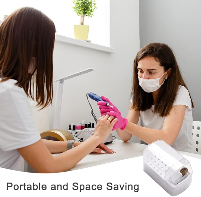 2 in 1 Nail Drill Bits Holder & Nail Drill Bits Cleaning Brush Case, Electric Nail Drill Bits Holder Stand Display Organizer Dustproof Case for Nail Manicure Tools(White)