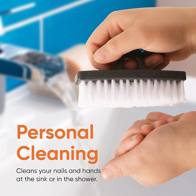 Superio Nail Scrubber Brush - All-Purpose Stiff Cleaning Brush for Hands, Feet, Kitchen & Work - Black, 12 Pack