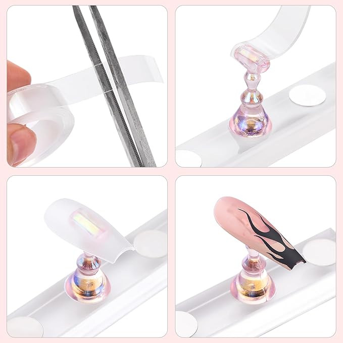 Etercycle Nail Stand for Press On Acrylic Nails Art Display Stand Nail Holder for Painting Magnetic Nails Stand with Double-sided Tape for Home DIY Salon Supplie (Pink)