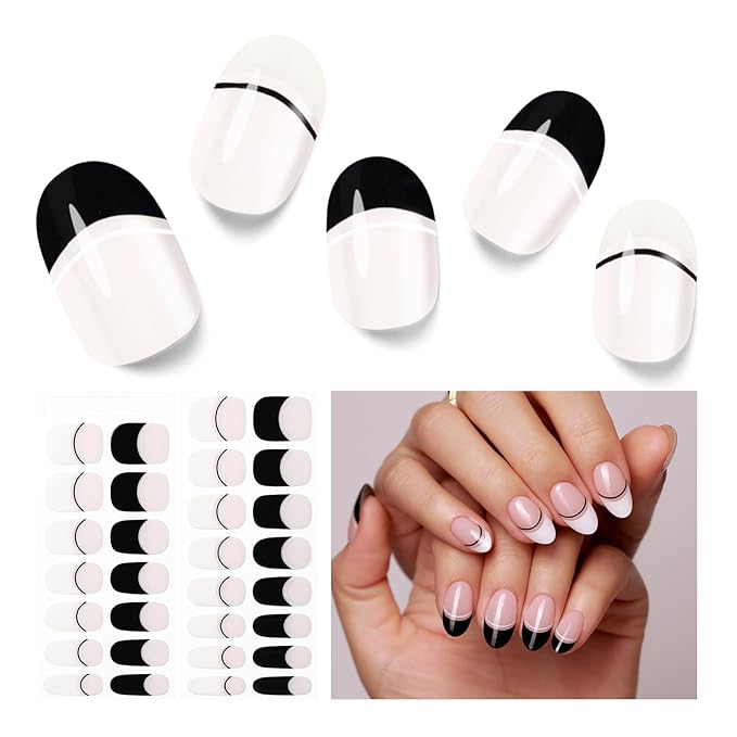 Semi Cured Gel Nail Strips - 30PCS Gel Nail Stickers for UV Light, Long-Lasting Gel Nail Wraps, Salon-Quality Semi Cured Nail Stickers, 2 Weeks Wear, Easy DIY Gel Manicure-Tuxedo