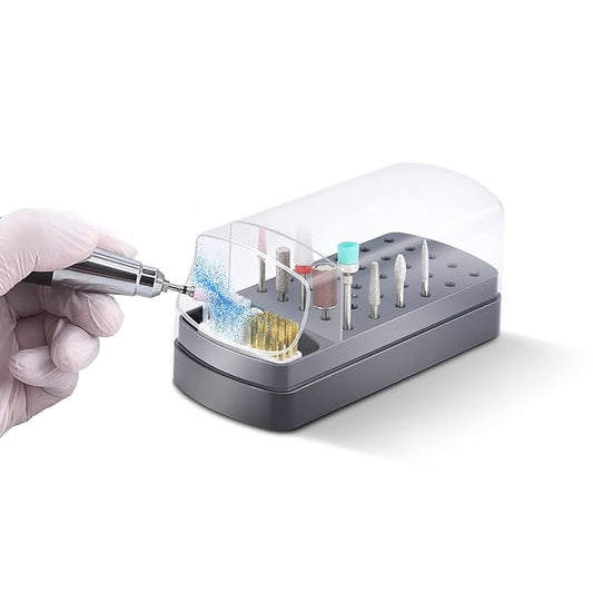 2 In 1 Nail Drill Bits Holder & Cleaning Brush Case,30 Holes Nail Bits Stand Organizer Container,Acrylic Drill Bits Display Storage Box Cleaner for Manicure (Not Include Nail Drill Bits) Black