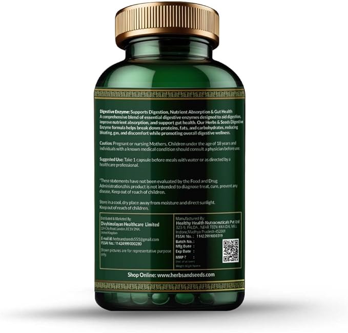 HERBS & SEEDS Digestive Enzyme Capsules Support Digestion & Gut Health Promote Metabolism - for Men & Women - 90 Capsules